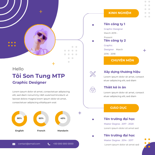 Canva CV Hiện Đại Kỹ Thuật: Trắng Kết Hợp Vàng và Tím Ấn Tượng