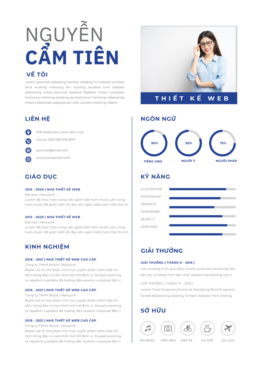 Thiết Kế CV Hiện Đại: Trắng và Xanh Dương Đậm - Tối Ưu cho Ngành Công Nghệ