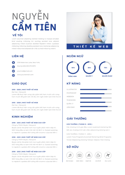 Thiết Kế Google Slide CV Hiện Đại Màu Trắng và Xanh Dương Đậm, Bức Phá Công Nghệ