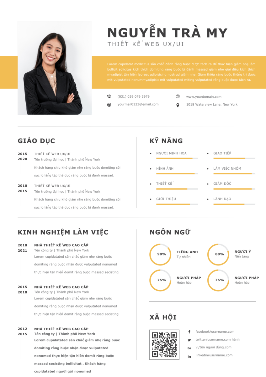 Thịnh Vượng Canva Style: CV Kinh Doanh Kết Nối Trắng Vàng