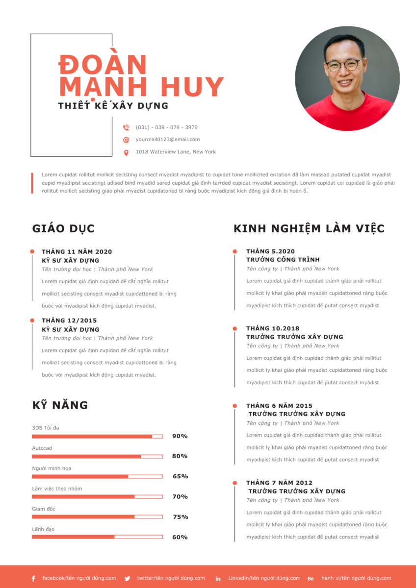 CV Google Slide Hiện Đại: Trắng, Cam và Xám - Dành Cho Kỹ Thuật