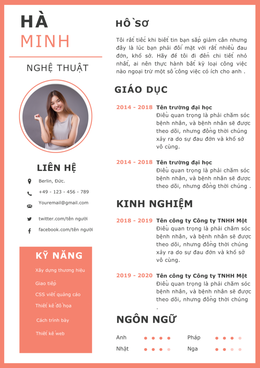 Thiết Kế CV Word Quản Lý Cam Nhạt: Trắng & Cam Nhạt - Sáng Tạo Cho Quản Lý