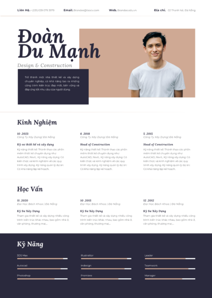 Canva Template: CV Quyền Lực và Tinh Tế - Màu Trắng, Xanh Đen, Nâu cho Professionals