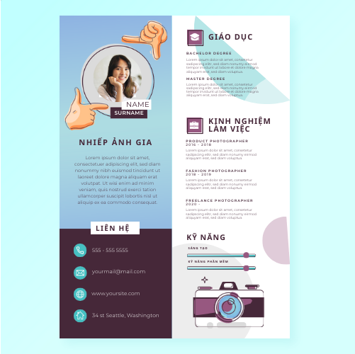 Canva CV Nghệ Sĩ: Trắng, Hồng Đậm và Xanh Dương Nhạt Cho Tâm Hồn Sáng Tạo