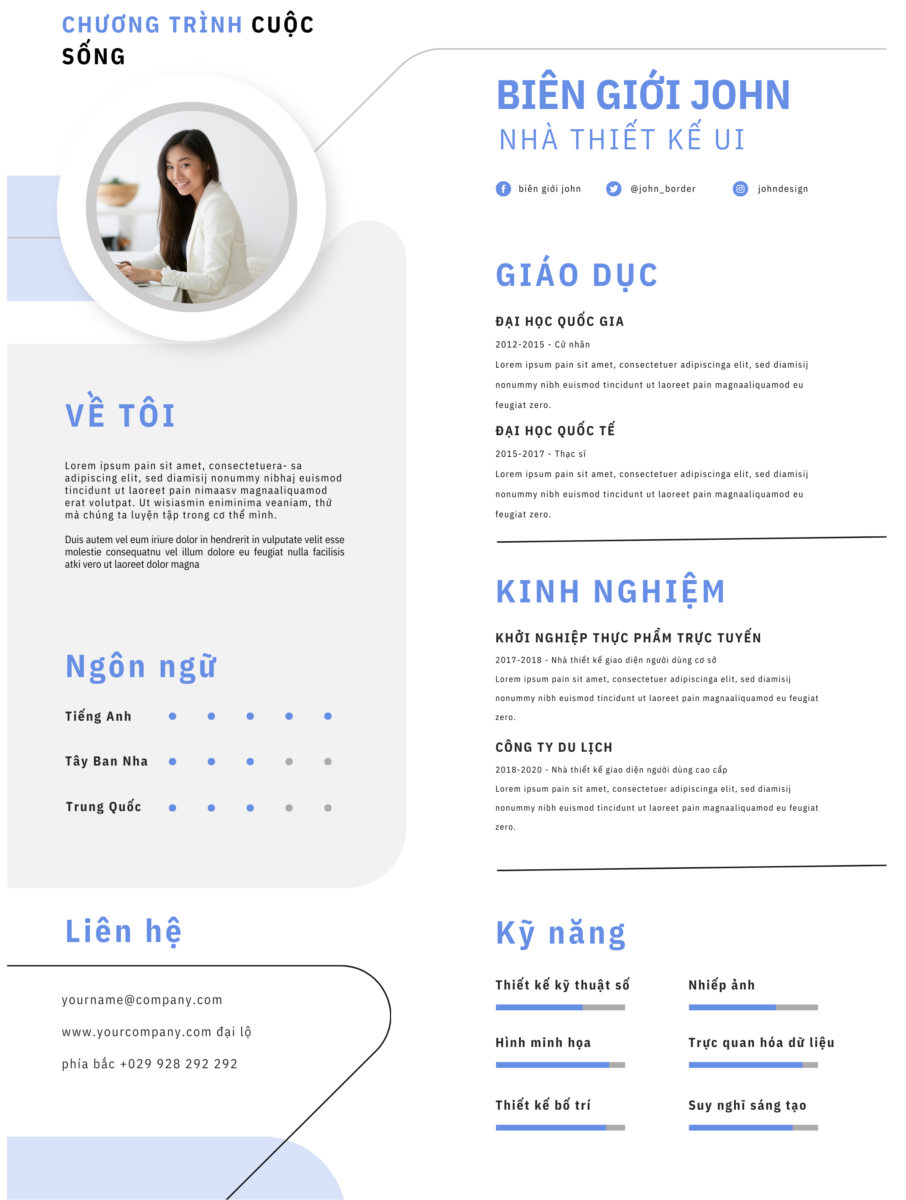 Canva CV Kinh Doanh: Thiết Kế Trắng và Xanh Dương Nổi Bật