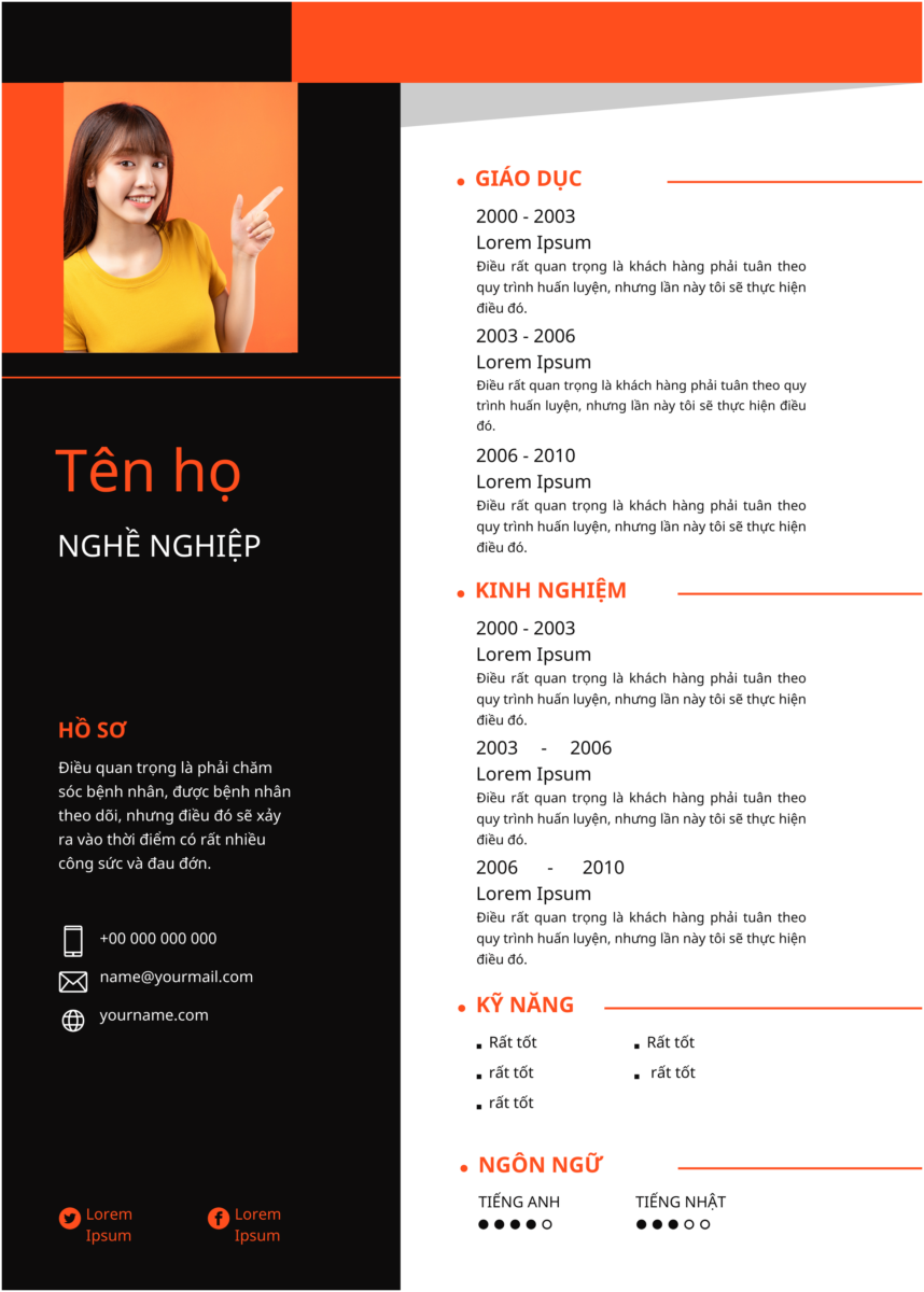Microsoft PowerPoint CV Độc Đáo: Trắng, Đen và Cam Đỏ - Không Gian Sổ Tác Sáng Tạo