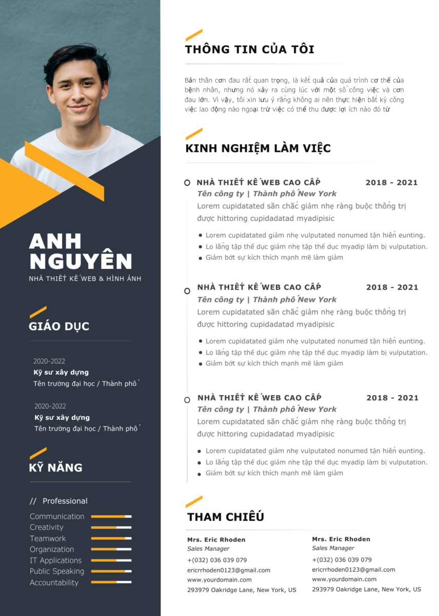 Canva CV Sang Trọng: Mẫu Trắng và Cam Cho Người Thiết Kế