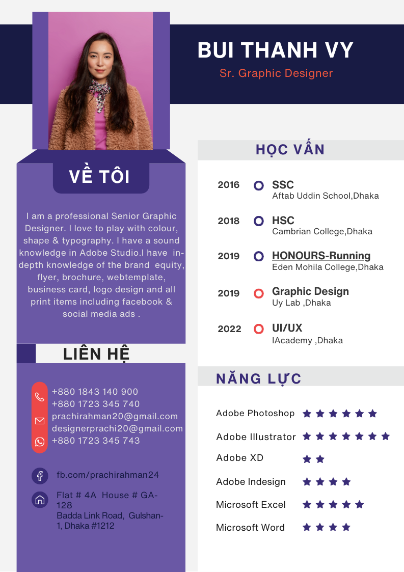 Thiết Kế Google Slide CV Nghệ Thuật Màu Trắng, Tím và Đen, Tôn Vinh Sáng Tạo