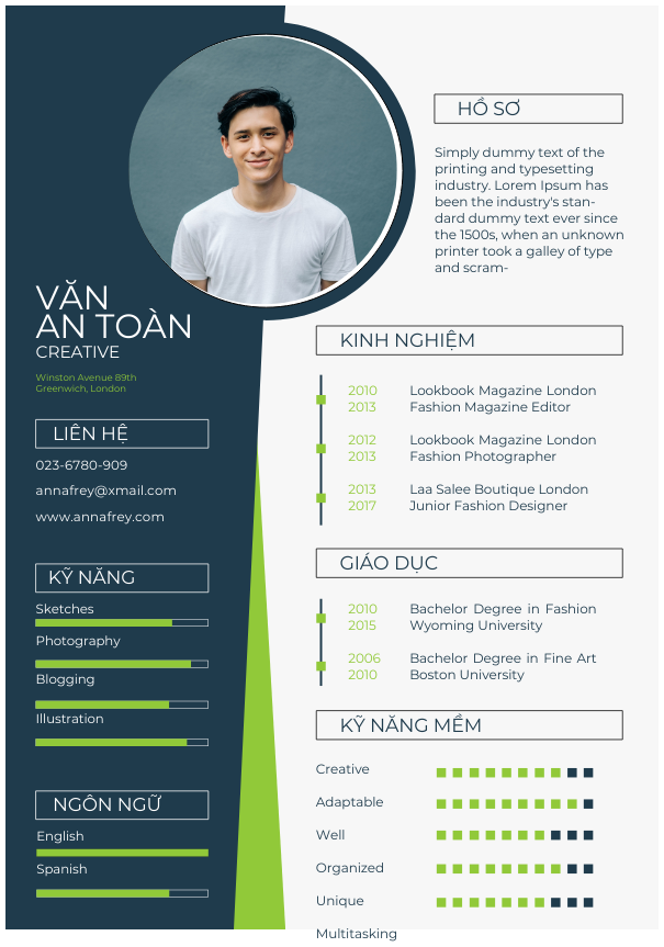 Canva CV Công Nghệ Sáng Tạo: Mẫu Xanh Navy Đổi Mới Không Ngừng