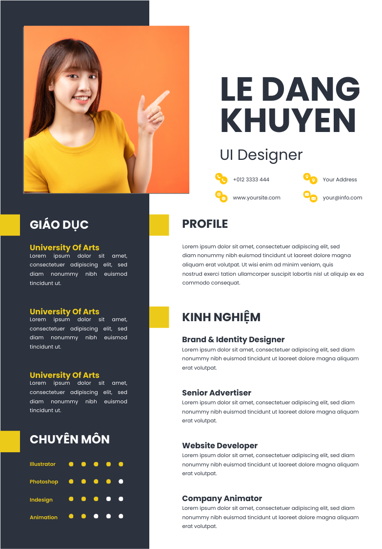 Google Slide CV Quảng Cáo Sáng Tạo: Trắng, Xanh Dương và Vàng