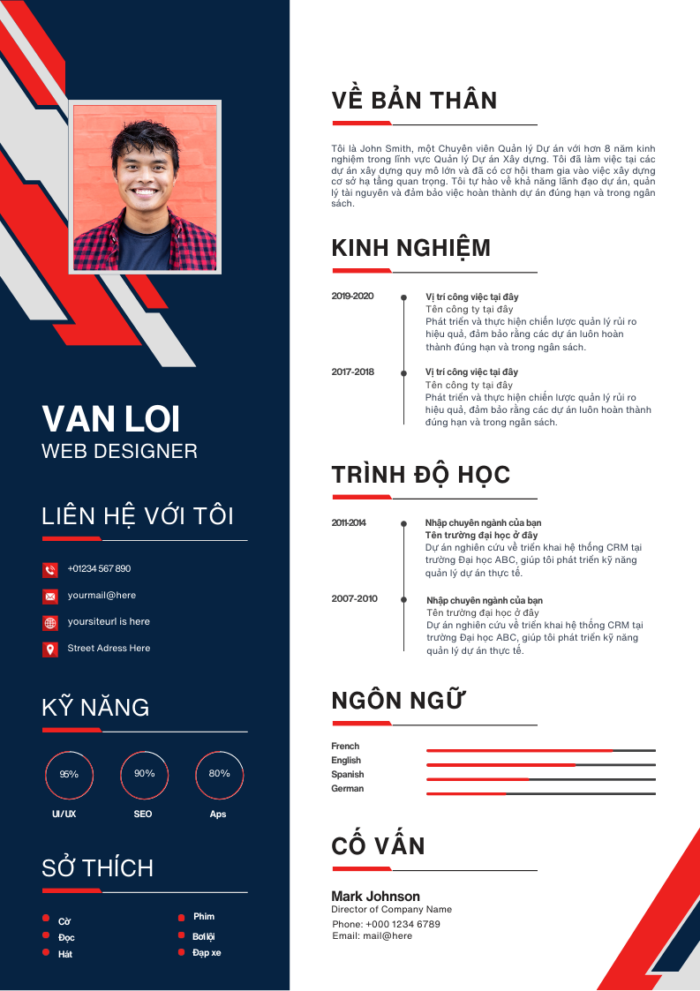 Thiết Kế PowerPoint CV Quảng Cáo: Trắng, Xanh Dương Đậm và Đỏ - Thông Điệp Sắc Nét Trong Marketing