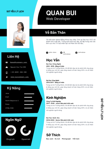 Thiết Kế Google Slide CV Kinh Doanh Màu Trắng, Xanh Dương Nhạt và Vàng, Phù Hợp Ngành Kinh Doanh