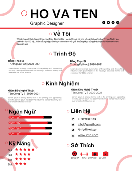 CV Sáng Tạo: Trắng, Hồng Nhạt và Đỏ - Lựa Chọn Cho Ngành Thiết Kế