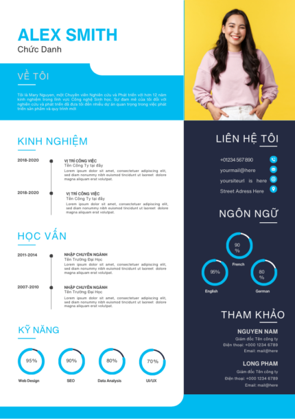 Mẫu CV Kỹ Thuật Microsoft PowerPoint: Trắng, Xám và Xanh Dương - Phù Hợp Tinh Gọn Ngành Kỹ Sư