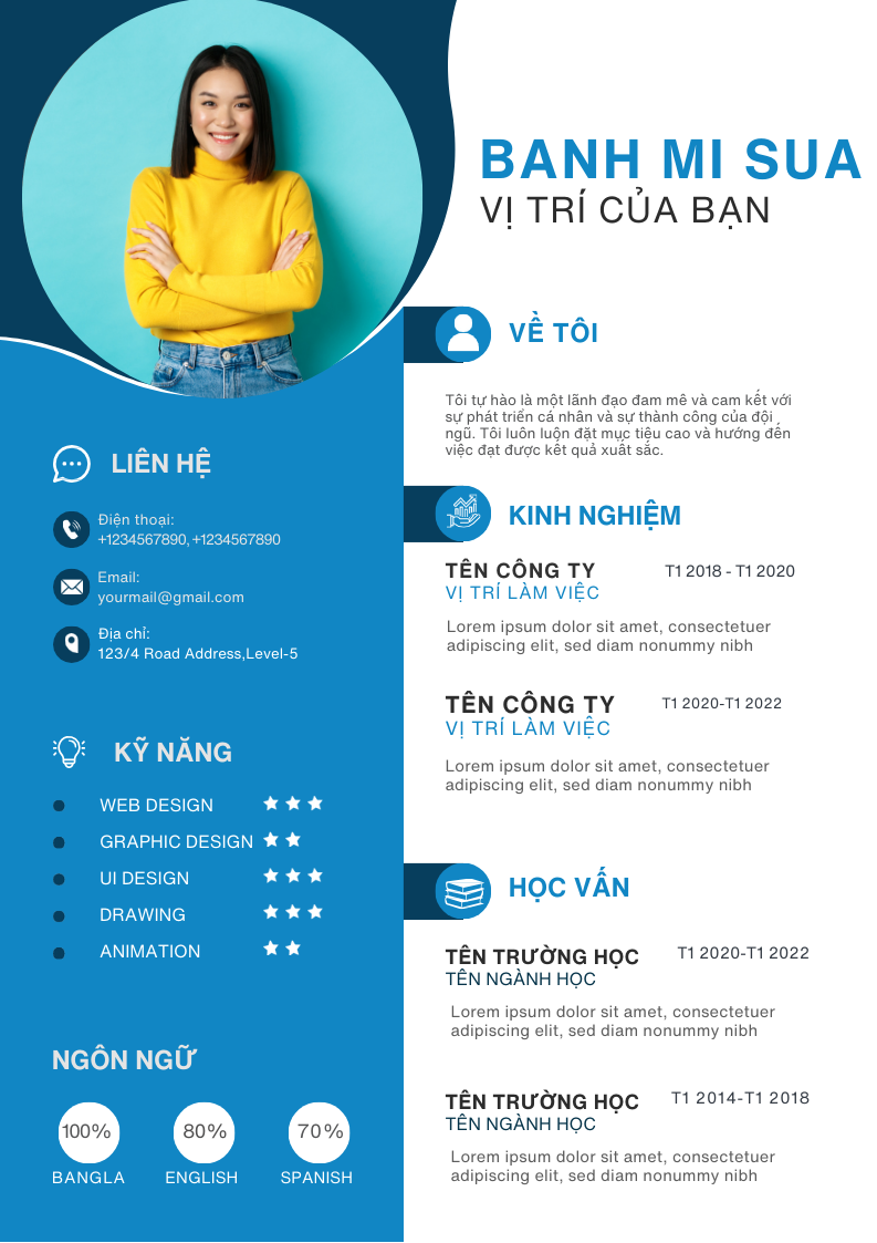 Mẫu Google Slide CV Quản Lý Màu Trắng và Xanh Dương Đậm, Triệu Like Quản Trị