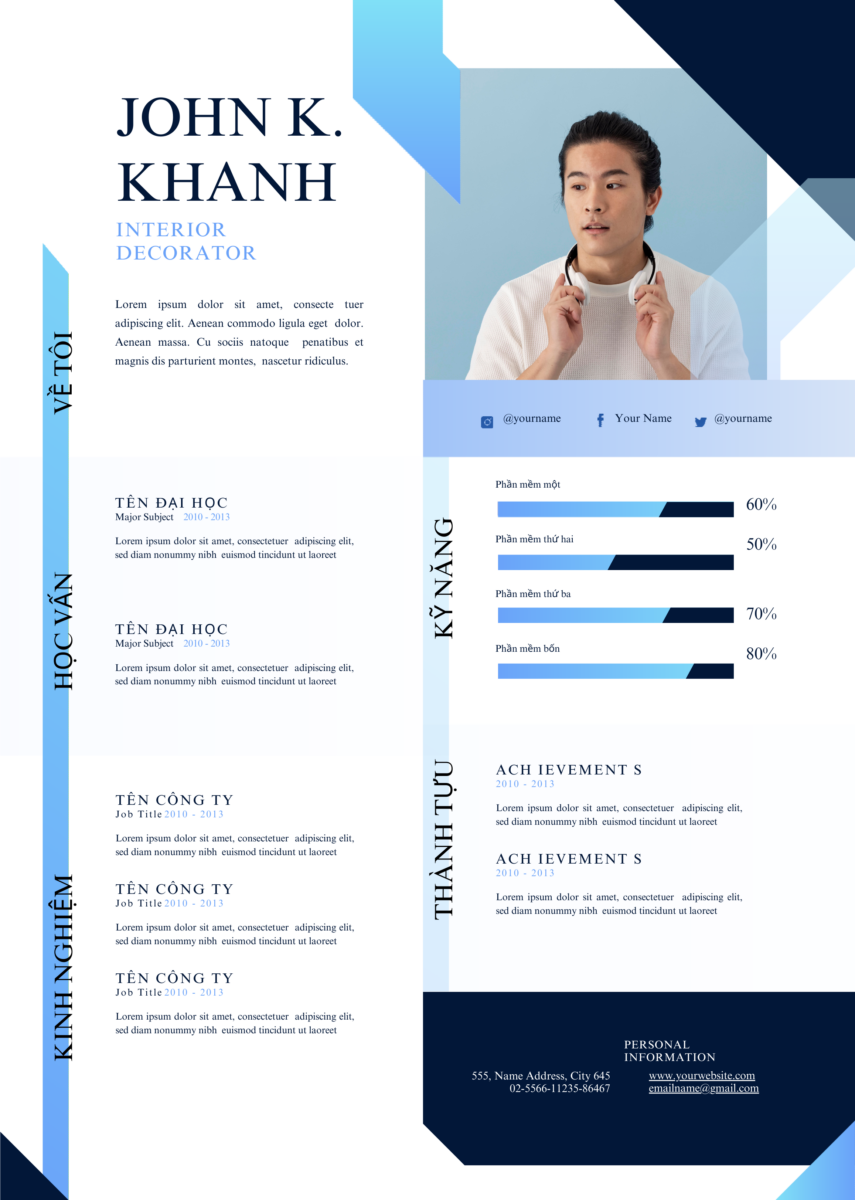 Canva CV Kỹ Thuật: Mũi Tên Xanh Dương Đậm Hướng Đi Cùng Trắng