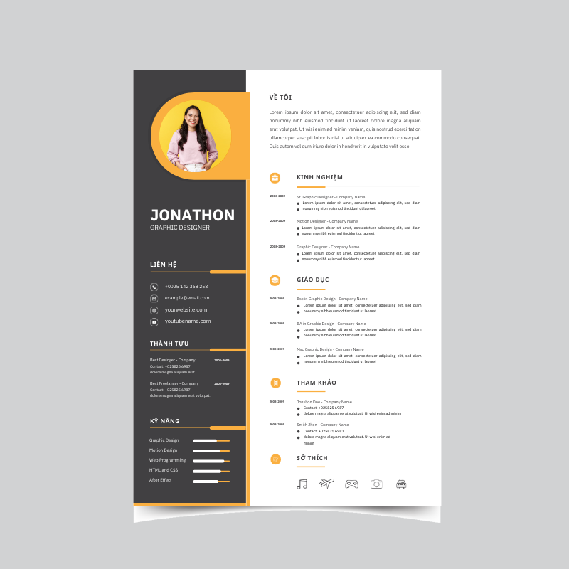 Canva CV Quản Lý Ánh Dương: Xanh Dương Nhạt Cùng Vàng Sang