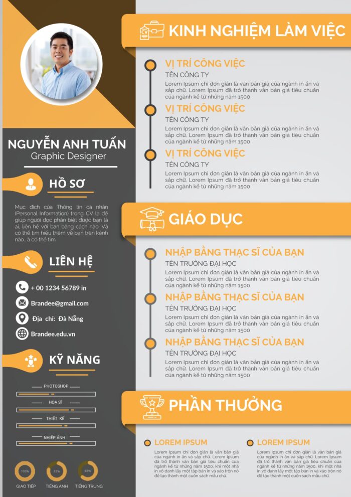 Thiết Kế CV Hiện Đại Mẫu Google Slide - Màu Vàng Cam Độc Đáo cho Người Làm Kinh Doanh và Marketing