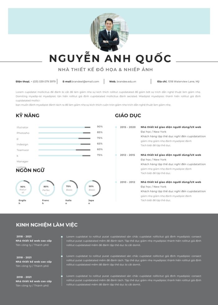 CV Google Slide Tinh Tế: Trắng, Xanh Nhạt & Xám Đậm - Phù Hợp với Ngành Luật và Tư Vấn